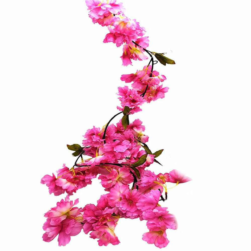 4PCS Sakura Vine Artificial Silk Hanging Garlands 2.3m for Wedding & Home Decoration Rose Red