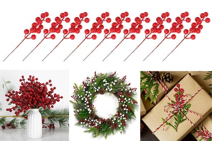 32PCS Christmas Berries Stems Artificial Red Berry Stems for Christmas Tree Ornaments Crafts Holiday and Home Decor
