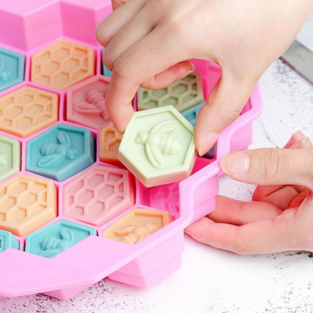 3Pcs Set 19-Grid Bee Honeycomb Silicone Ice Cube Mold Cake Mould Soap Candle Mold