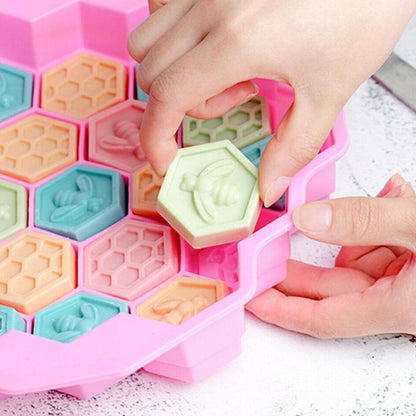 3Pcs Set 19-Grid Bee Honeycomb Silicone Ice Cube Mold Cake Mould Soap Candle Mold