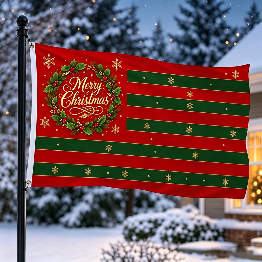 Christmas Flag Double Sided Print Happy New Year Flag - Green