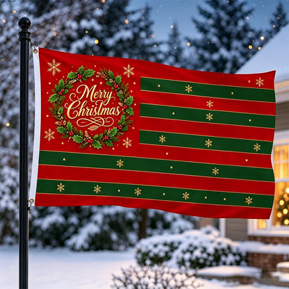 Christmas Flag Double Sided Print Happy New Year Flag - Green