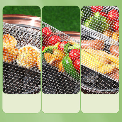 2 Pack Rolling Grill Basket Locking Lid Stainless Steel BBQ Cage