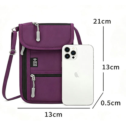 RFID Lined Travel Passport Holder Neck Wallet -Purple