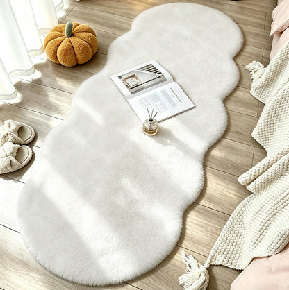 Soft Faux Rabbit Fur Rug for Bedroom Living Room and Bedside - White