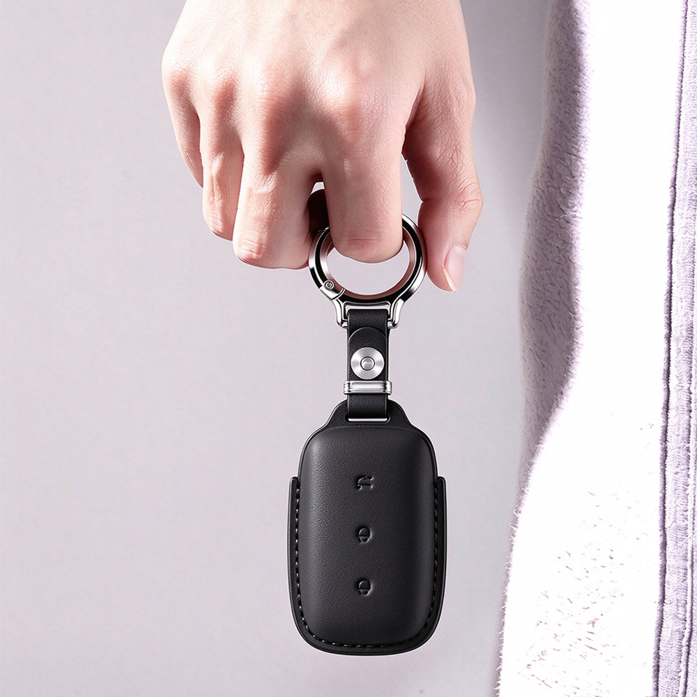 Leather Key Fob Cover Fit for Geely Galaxy E5 EX5 - Black