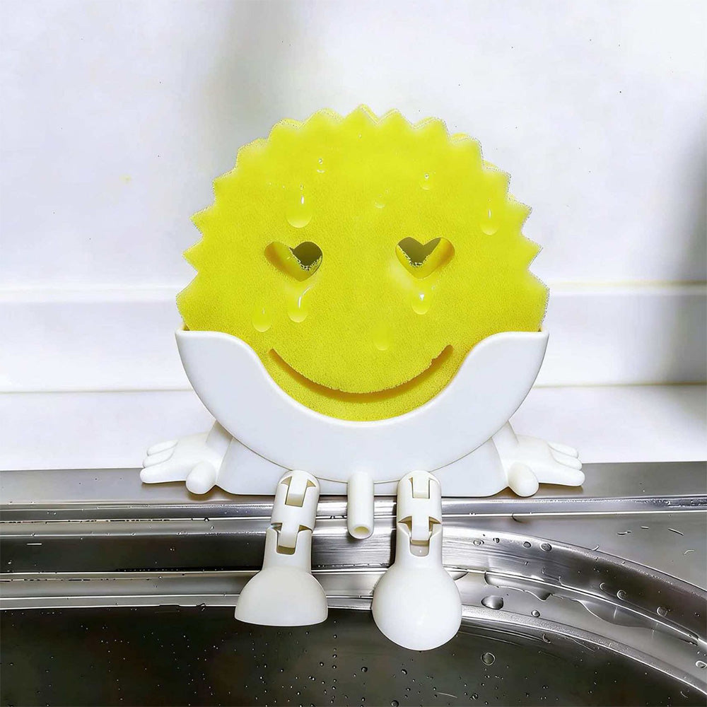 Smiley Face Sponge Holder Sink Drain Rack for Sink Edge-white