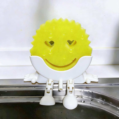Smiley Face Sponge Holder Sink Drain Rack for Sink Edge-white