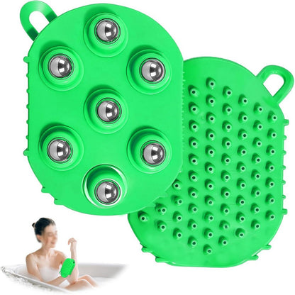 2Pcs Roller Ball Massager Glove Lymphatic Massage Fascia Muscle Release for Back-Green