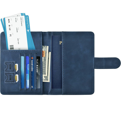 Passport Holder RFID Blocking Leather Cover Wallet With Magnetic Closure For Travel Essentials-Blue