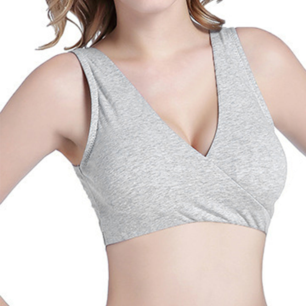 Wireless Cross Front Lounge Bra with Removable Pads - Light Grey