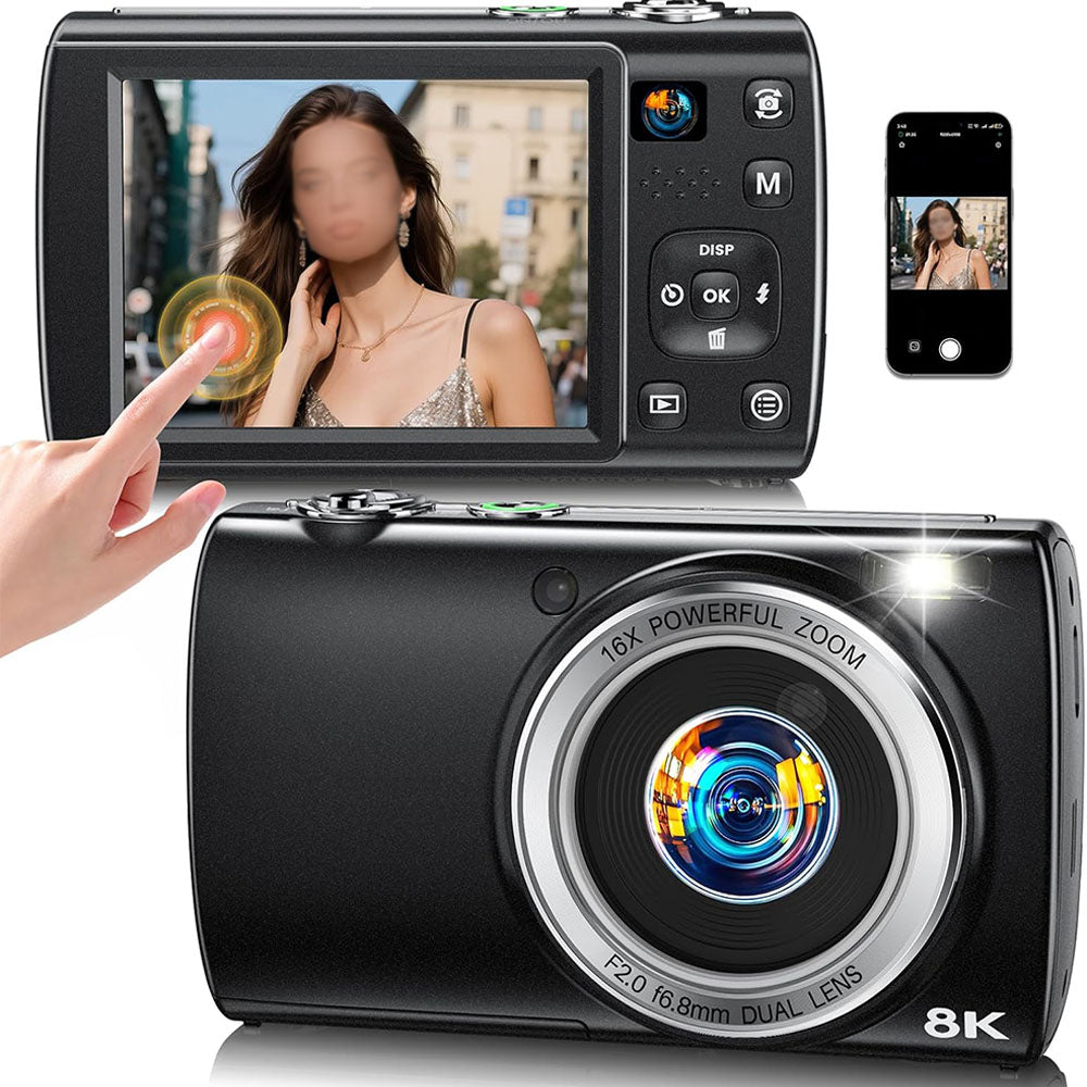 8K Dual Lens Digital Camera - Black
