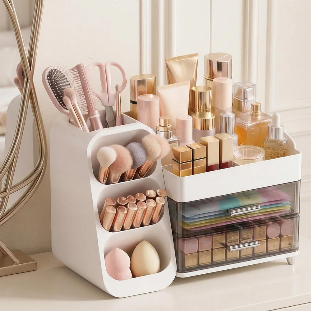 Cosmetic Organizer for Skincare Storage for Dresser Table Top-White