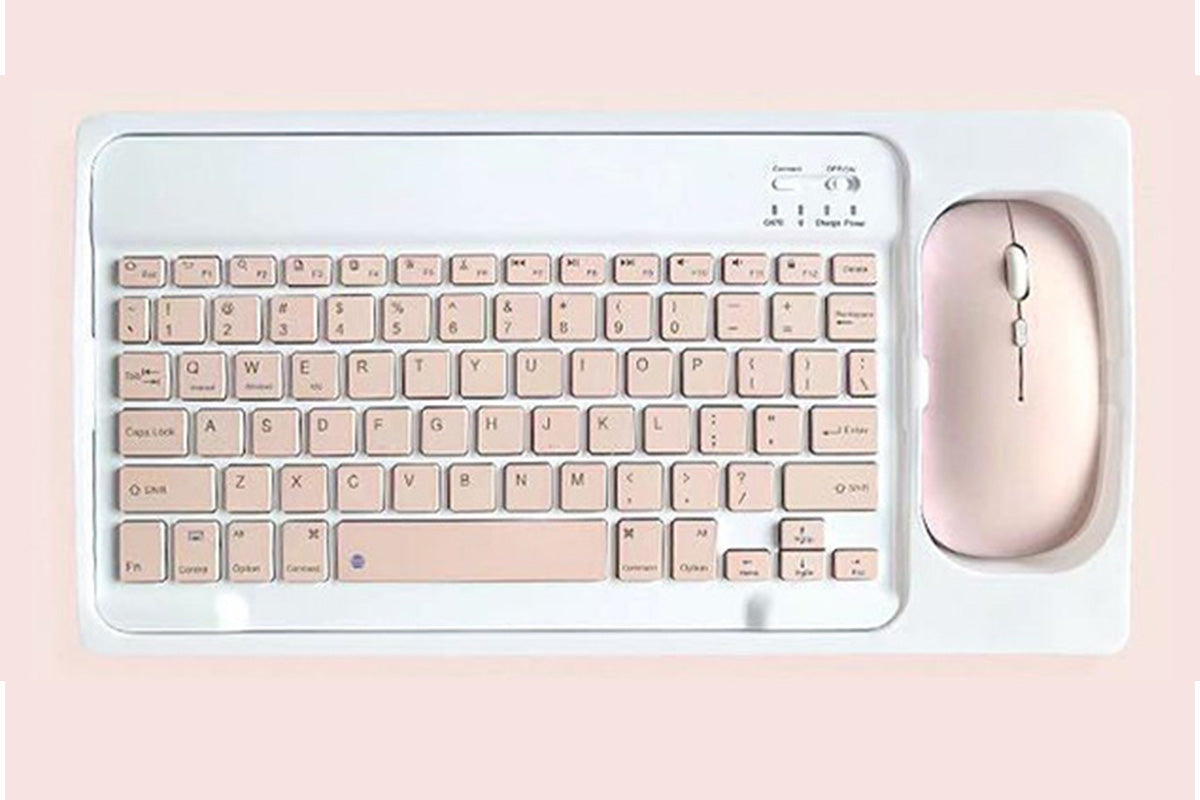 Ultra Slim Portable Wireless Bluetooth Keyboard Mouse Combo for Tablet Laptop -Pink