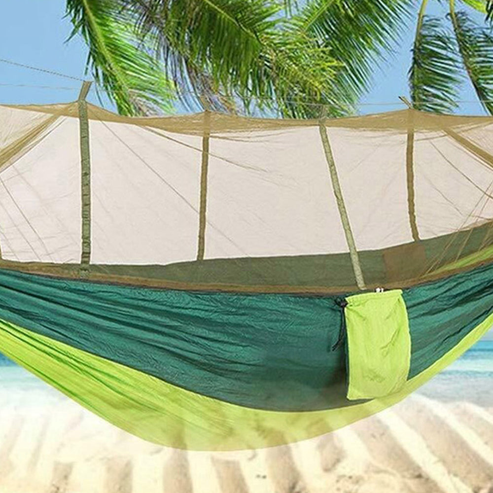 Anti-mosquito Hammock Durable Portable Hanging Bed Sleeping Swing with Mosquito Net-Green