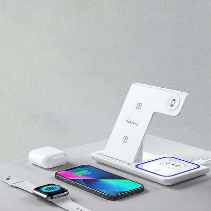 3-in-1 Wireless Charging Station 15W Fast Charger Stand Charging Dock for Wireless Charging Phone Watch AirPods White
