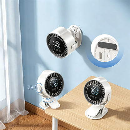 100 Level Digital Clip Fan 720 Degree Airflow Portable Car Fan - White
