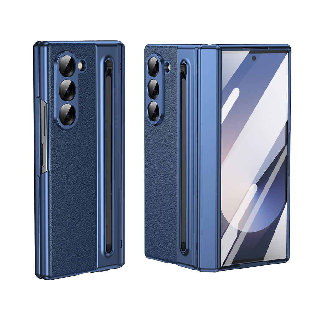 Phone Case for Samsung Z Fold 7 with Pen Holder Full Coverage Hinge Protection-Blue