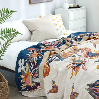 Boho Throw Blanket Soft Cotton Blanket with Double-Sided Printing and Vibrant Eclectic Patterns