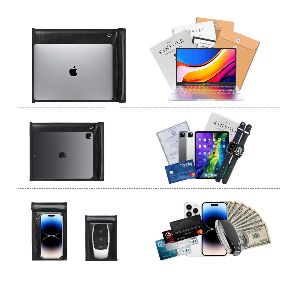 Set of 4 Pcs RFID Blocking Faraday Bags Fireproof Water Resistant Pouch for Laptops Tablets Car Keys