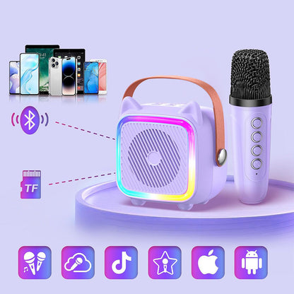 Mini Karaoke Machine with Single Microphone Portable Bluetooth Speaker Purple