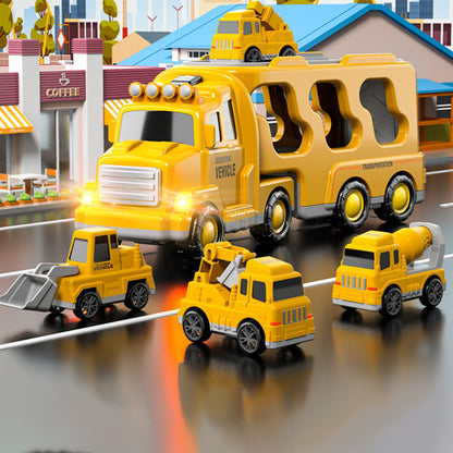 Construction Truck Toys with 6 Mini Cars for Kids Electric Carrier Toy Set