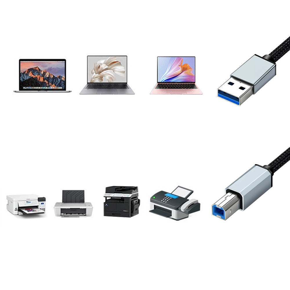 USB to USB 2.0 Printer Cable 1.5m Braided Cord for Scanner