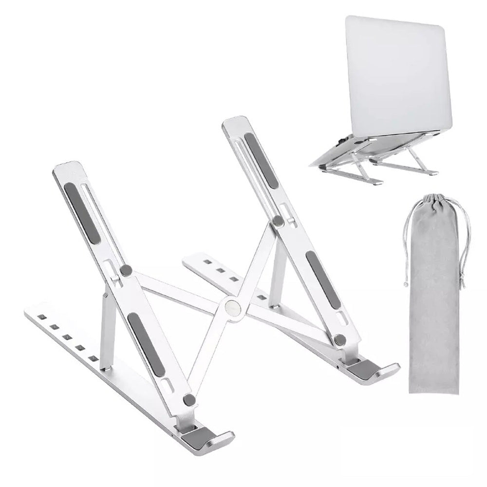 Foldable Aluminum Laptop Tablet Stand with 6 Height Levels- Silver