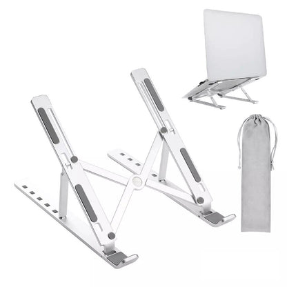 Foldable Aluminum Laptop Tablet Stand with 6 Height Levels- Silver