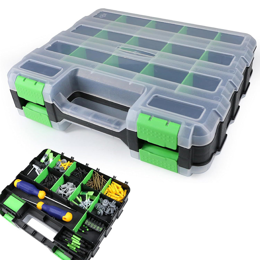 34 Grid Double Sided Tool Organizer Box for Screws Nuts - Green