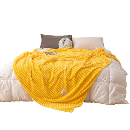 Solid Soft Stripe Pattern Throw Blanket Nap Blanket Sofa Bedding Blanket for All Season Yellow