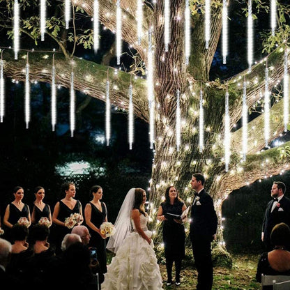 Christmas Meteor Shower Lights 8 Tube 288 LEDs Solar Powered Lights Christmas Decoration Lamps Meteor Shower Rain Lights for Christmas Holiday Party Home Patio Party -White