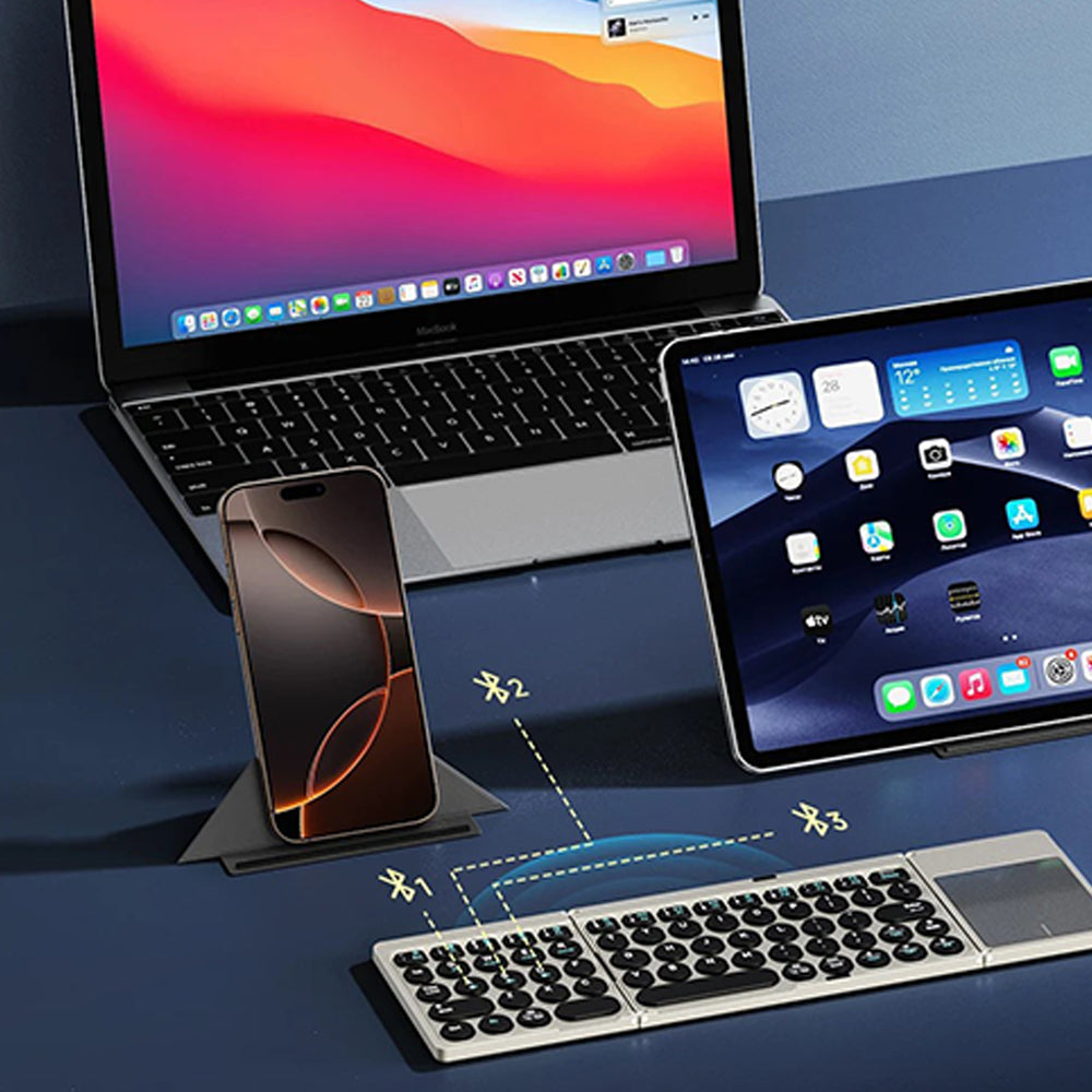 Tri Fold Bluetooth Keyboard with Touchpad Stand
