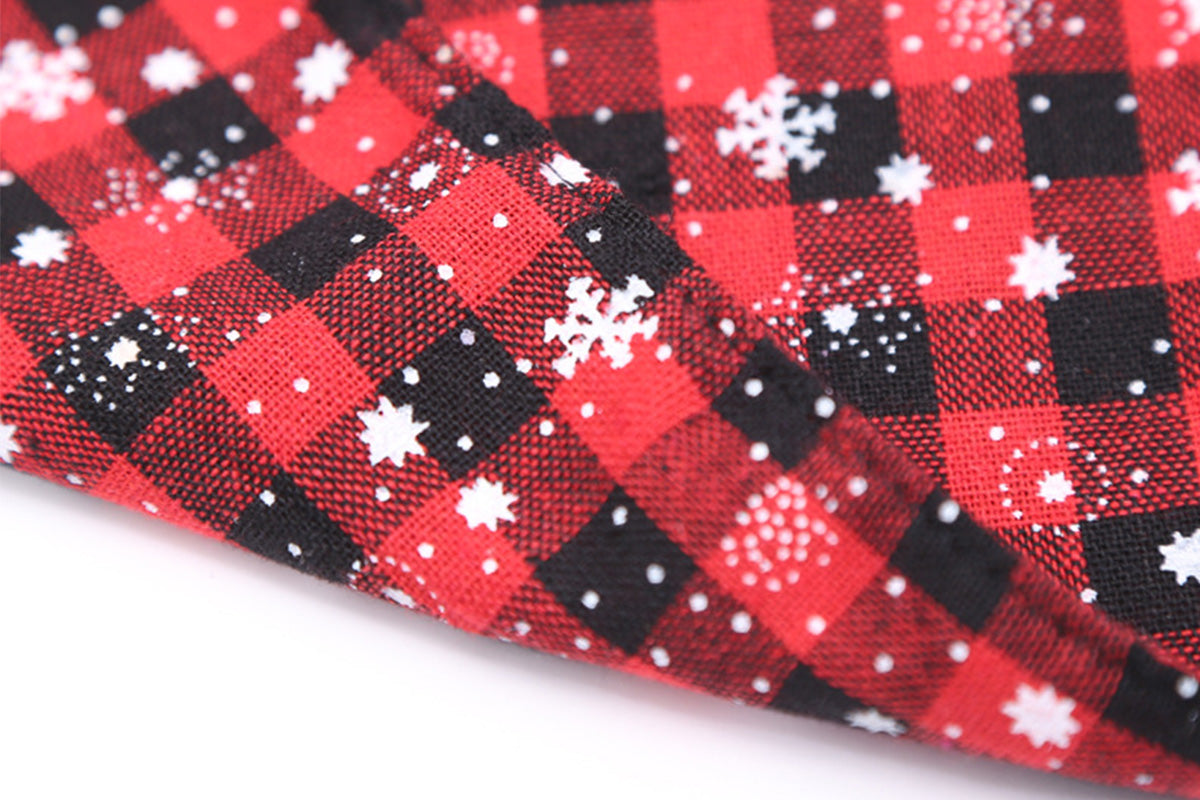 2Pcs Snowflakes Christmas Dog Bandana Buffalo Plaid Pet Scarf Dog Triangle Bandana-Green check snowflake and Red check snowflake