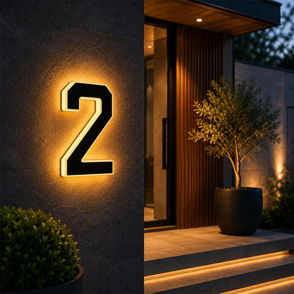 Solar Illuminated Address Sign with Light -Number 2