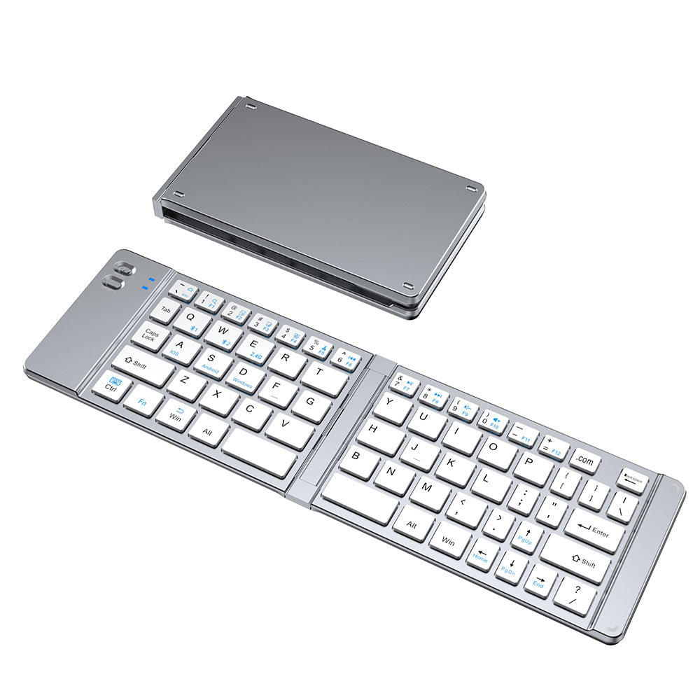 Foldable Wireless Keyboard Mouse Set Tri-Mode Bluetooth 2.4G Rechargeable - Silver