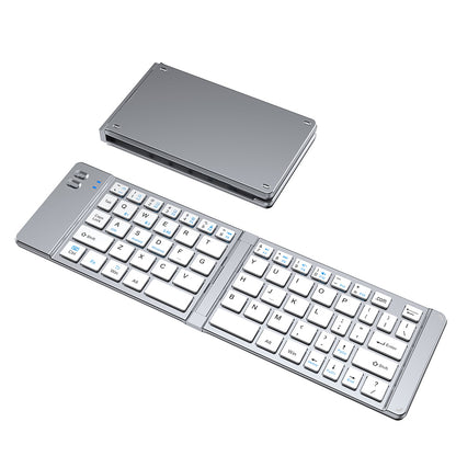 Foldable Wireless Keyboard Mouse Set Tri-Mode Bluetooth 2.4G Rechargeable - Silver