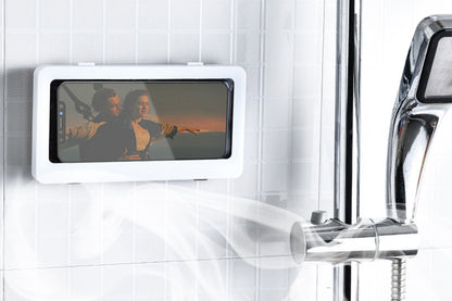 2Pcs Bathroom Waterproof Anti-Fog Wall Mount Shower Phone Storage Case-White