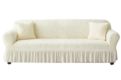 Sofa Cover with Skirt Stretch Sofa Slipcover Non-Slip Soft Couch Cover -Beige