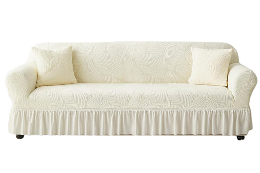 Sofa Cover with Skirt Stretch Sofa Slipcover Non-Slip Soft Couch Cover -Beige