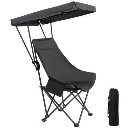 Camping Chair with Canopy Folding Outdoor Chair -Black