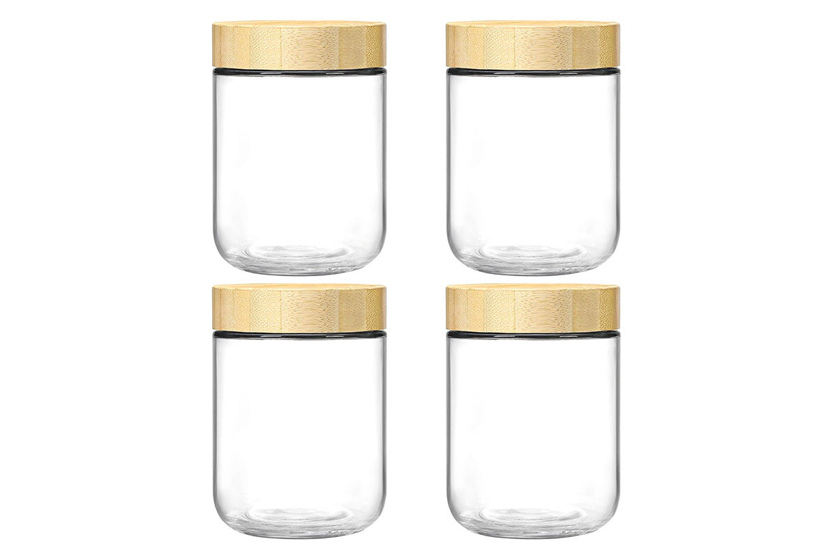 4Pcs Glass Jar with Bamboo Lid Airtight Canister Food Storage Sugar Container