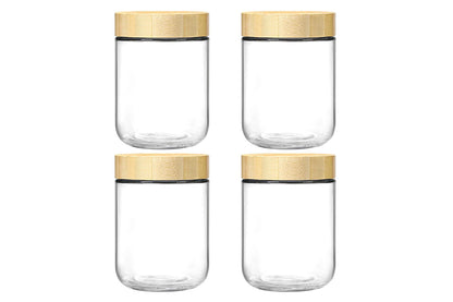 4Pcs Glass Jar with Bamboo Lid Airtight Canister Food Storage Sugar Container