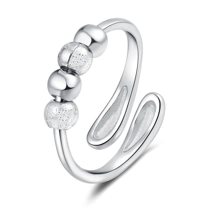 2Pcs Opening Fidget Spinner Rings for Women Adjustable Stress Spinning Rings Silver