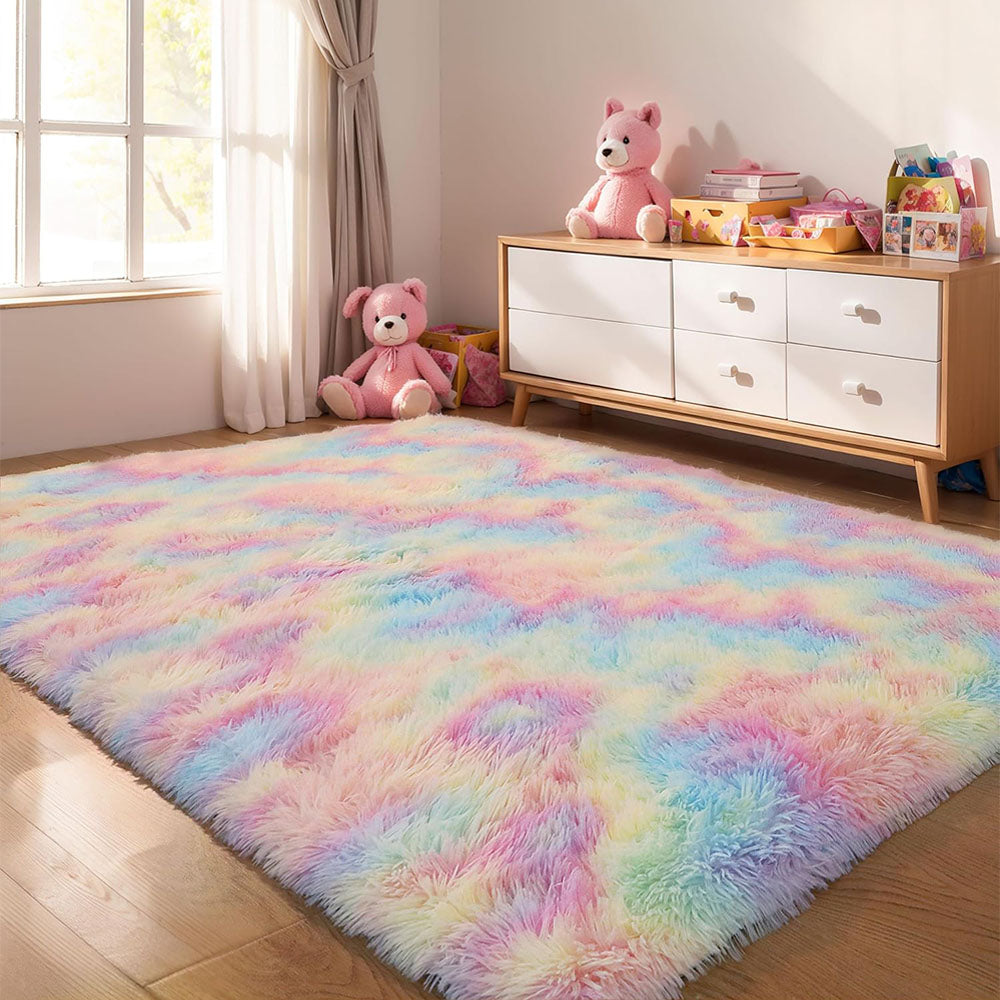Tie Dye Plush Rug for Bedroom Living Room Dorm-Mixed Color