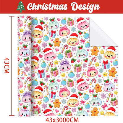 Christmas Cartoon Dumpling Gift Wrapping Paper Roll for Crafts