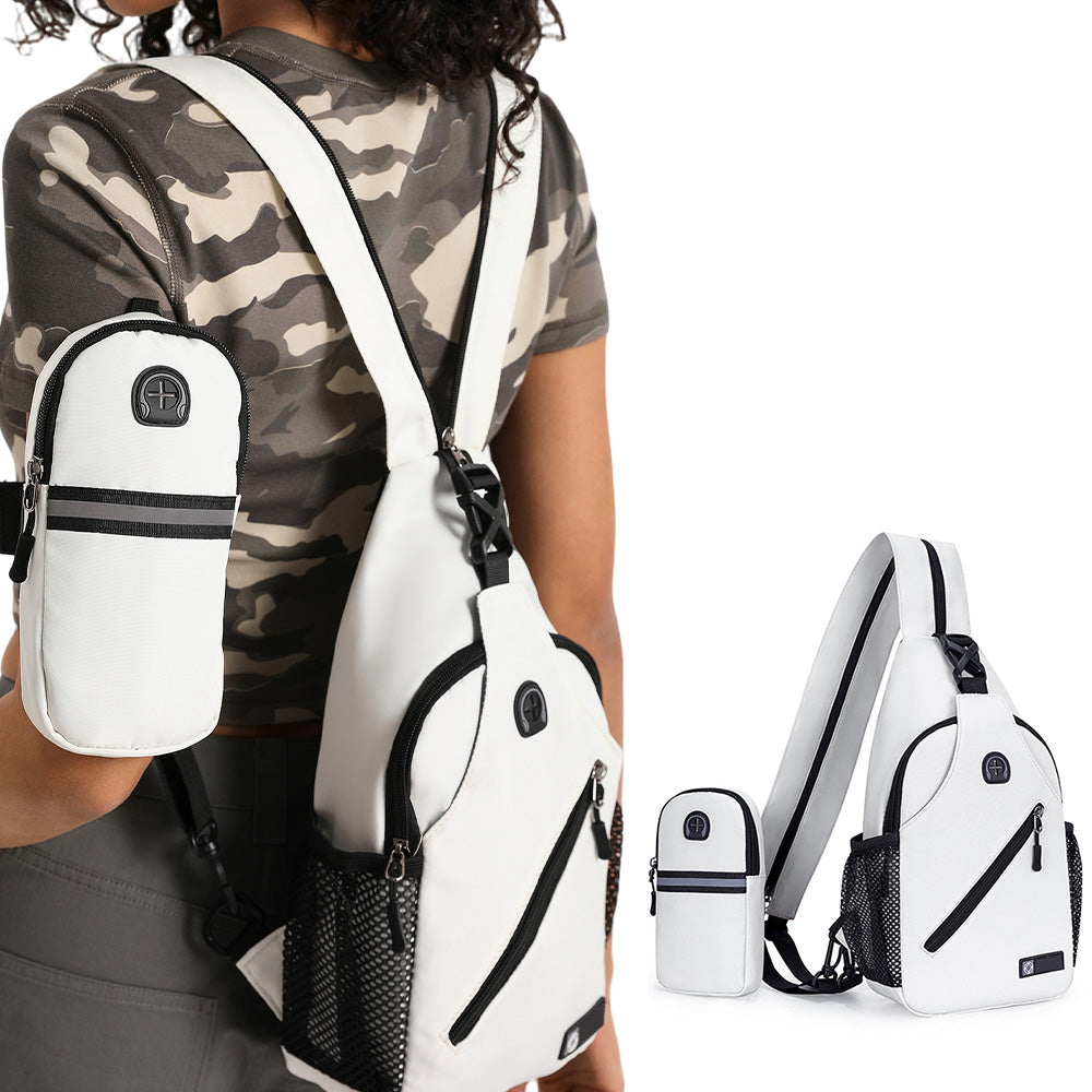 Travel Crossbody Chest Bag for Men and Women Adjustable Sling Backpack White