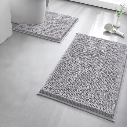 2 Piece Absorbent Bathroom Mat and U Shape Toilet Rug Set - Light Grey