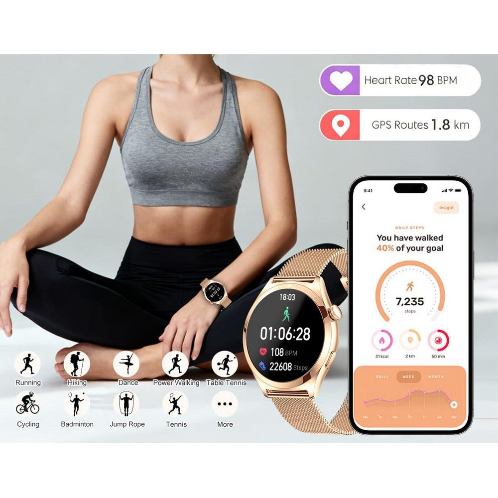 Smart Watch for Women Waterproof Smartwatch 100+ Sports Fitness Tracker Watch-Gold
