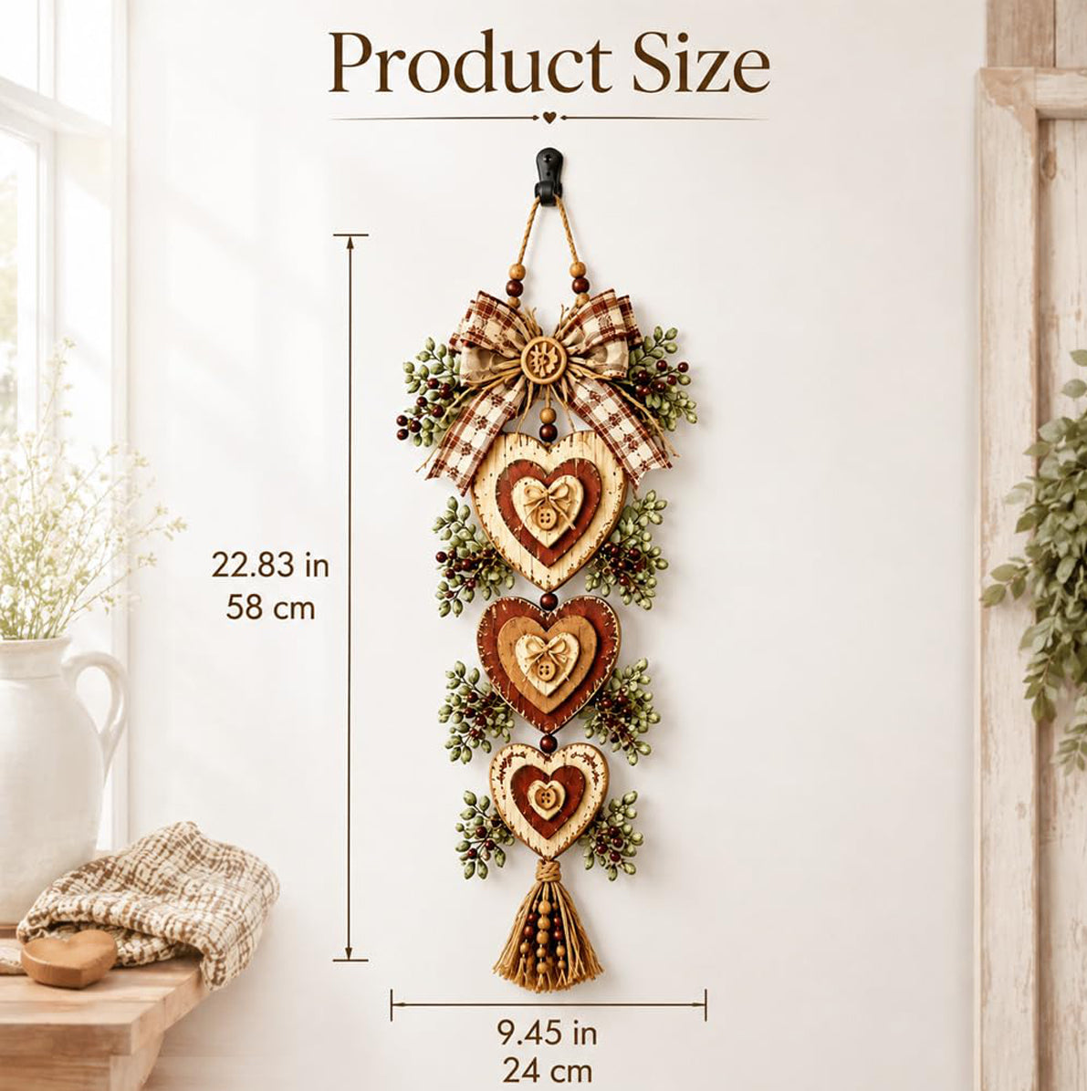 Rustic Engineered Wood Wall Hanging Farmhouse Layered Door Hanging - Heart